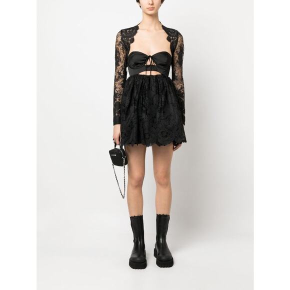 For Love And Lemons Regina Floral Lace Victorian Dress Long Sleeve Black Medium